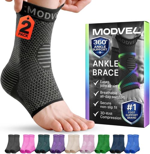 Modvel Ankle Brace - Compression Sleeve for Sprained Ankle & Achilles Tendonitis Relief | Unisex Support