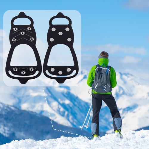 2 Pairs Ice Cleats for Shoes and Boots,Universal 8 Steel Studs Crampon Ice & Snow Grippers for Winter Hiking Climbing Ice Fishing,Anti-Slip Spikes for Shoes