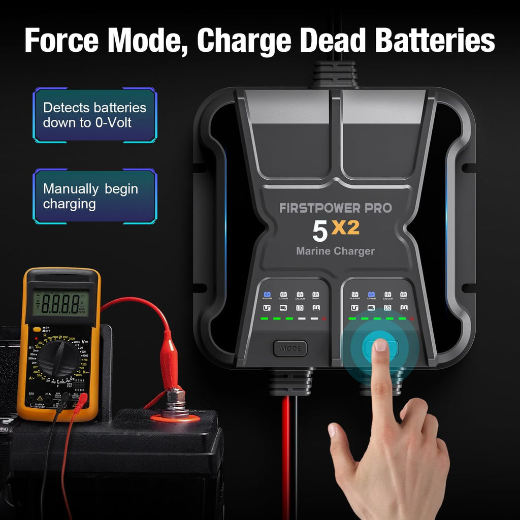 2 Bank Marine Battery Charger - 10A Waterproof Onboard Battery Maintainer & Desulfator for SLA/AGM, Lithium, Calcium & Deep-Cycle Batteries