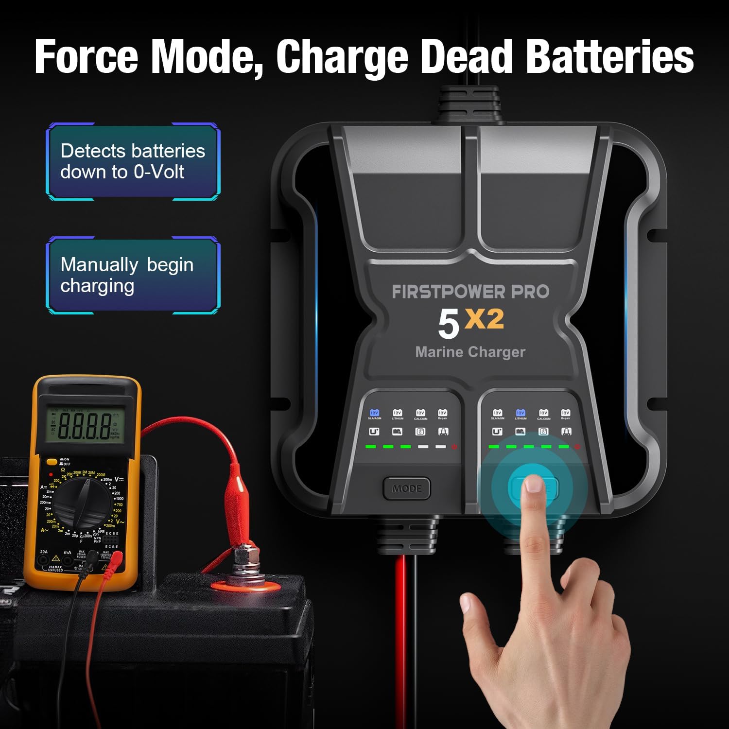 2 Bank Marine Battery Charger - 10A Waterproof Onboard Battery Maintainer & Desulfator for SLA/AGM, Lithium, Calcium & Deep-Cycle Batteries