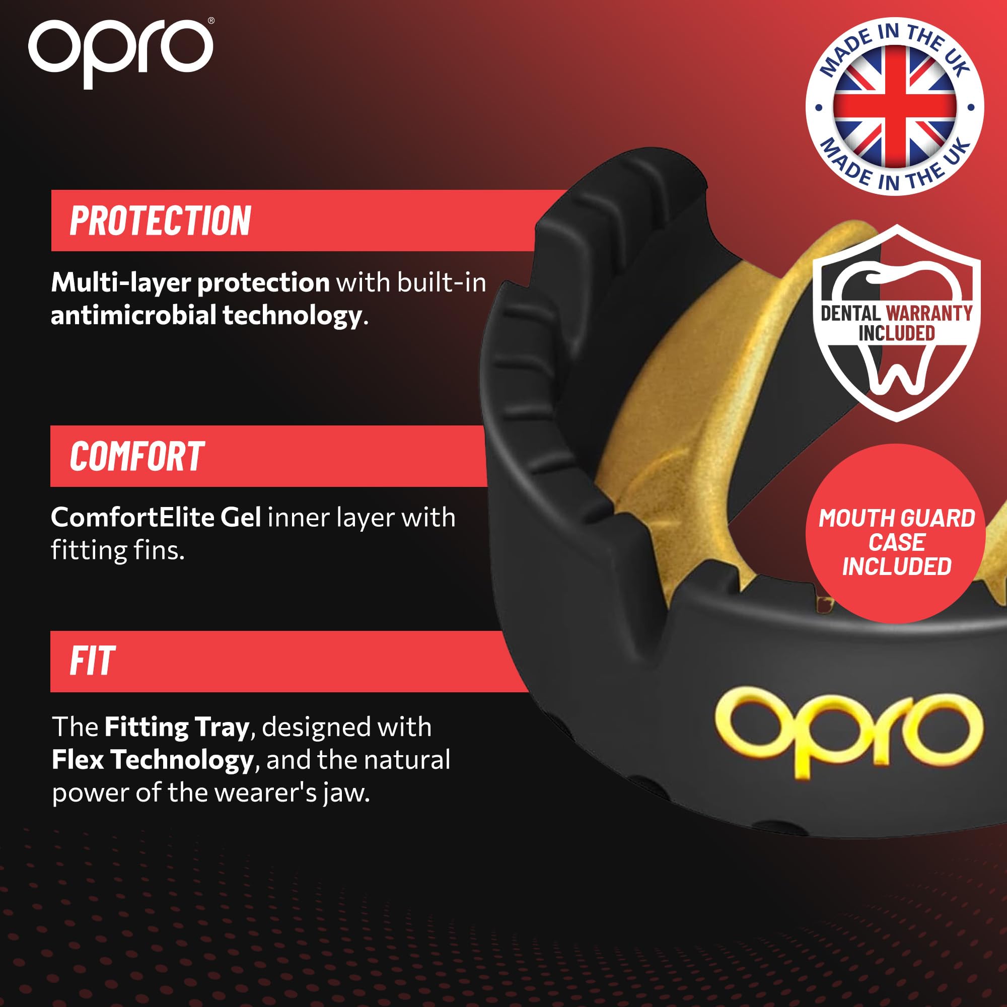 OPRO Gold Level Braces Mouth Guard, Moldable Mouthguard for Comfort & Fit for Boxing, Hockey, MMA, UFC, Football, Braces Protection, Youth & Adult Mouthguard with Case Included, Black