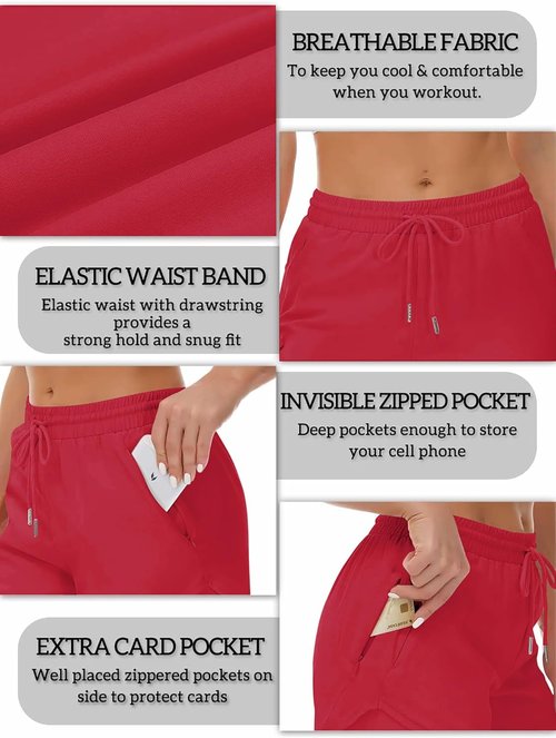 Mancreda Women's Running Shorts - Elastic Athletic Gym Shorts with 3 Zipper Pockets | Comfortable Liner