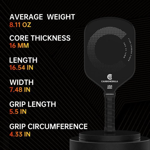 Carbonebula Pro C5 Pickleball Paddles, T700 Carbon Fiber Pickleball Paddle with a 16mm Power Polymer Core, The Pickle Ball Racket Designed for Ultimate Spin & Consistency, USAPA Approved