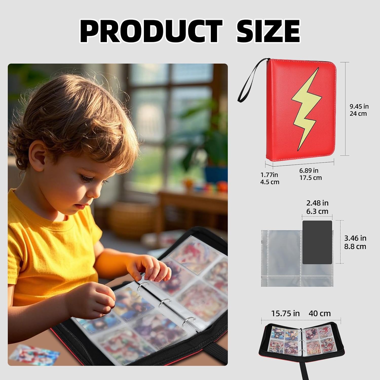 Skiennix Trading Card Album - 4 Pocket PU Premium Zip Binder with 50 Removable Sleeves | Red & White