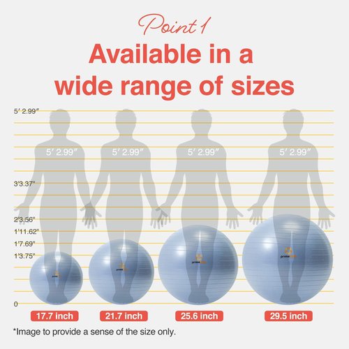 Primasole 45cm Anti-Burst Yoga Ball for Pilates, Core Strength, Pregnancy & Office Chair - Stability Ball for Home & Gym Workout (17.7 Inch, Pale Gray)‌