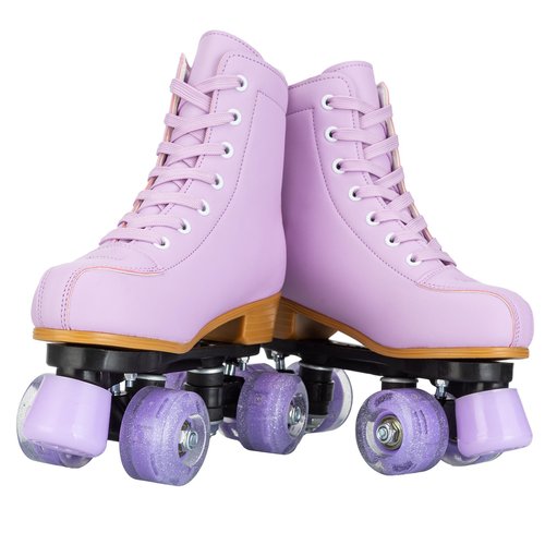 YYW Roller Skates for Girls and Women, Fantastic Pink Purple PU Leather Light Up Kids Youth Roller Skates, Indoor Outdoor Roller Skates Girls Ages 8-12 (32-Youth 1,Purple)