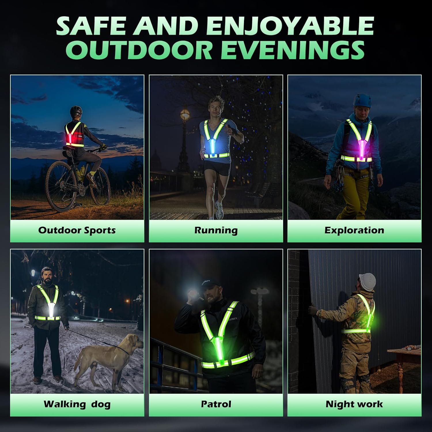 Skiennix LED Reflective Running Vest - Rechargeable Light-Up Safety Gear with 3 Modes & 5 Colors