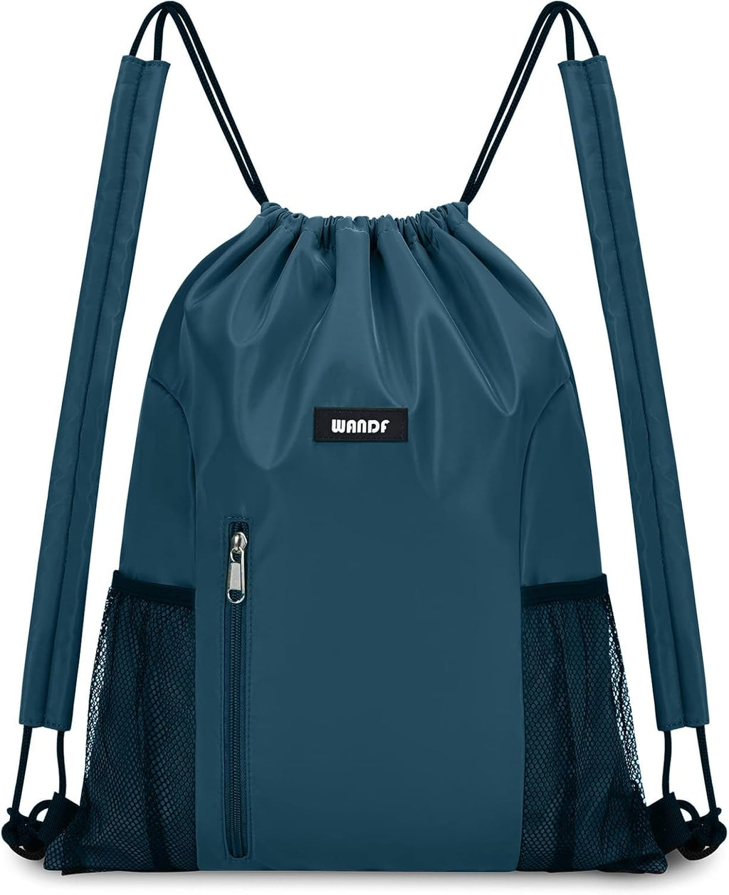 WANDF Drawstring Backpack - Comfortable Sports Gym Bag with Mesh Pocket | Blue-Green Color