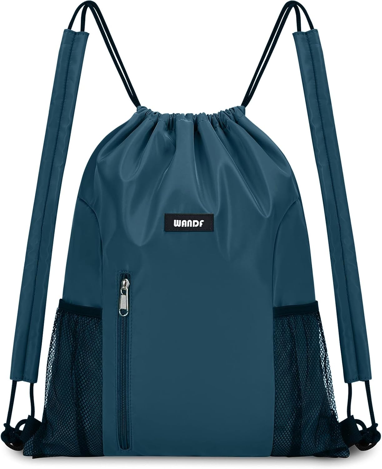 WANDF Drawstring Backpack - Comfortable Sports Gym Bag with Mesh Pocket | Blue-Green Color