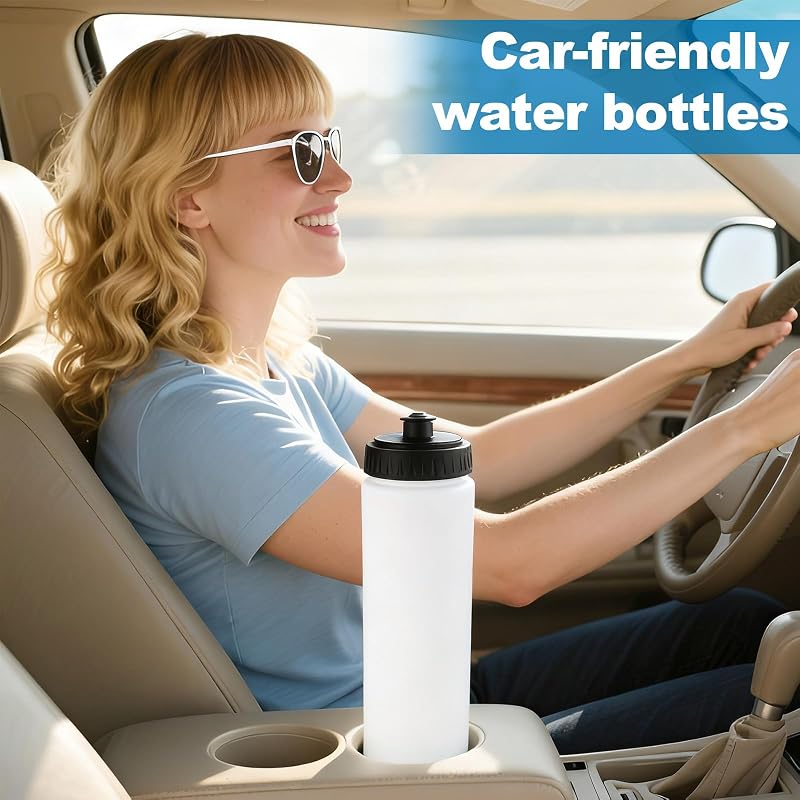 20oz LemonRoad Squeeze Water Bottles – 12 Pack with Pull Top Lid, Dishwasher Safe, White Variation