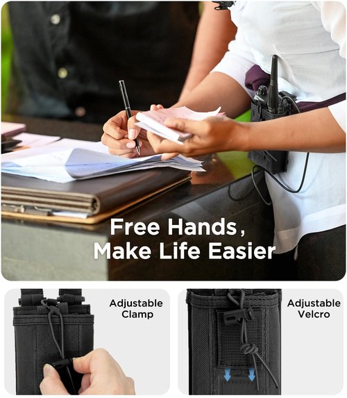 INGIDO Molle Radio Pouch Holster, Adjustable Storage Belt Holder Case Heavy Duty Nylon for Universal Two Ways Walkie Talkie, Black