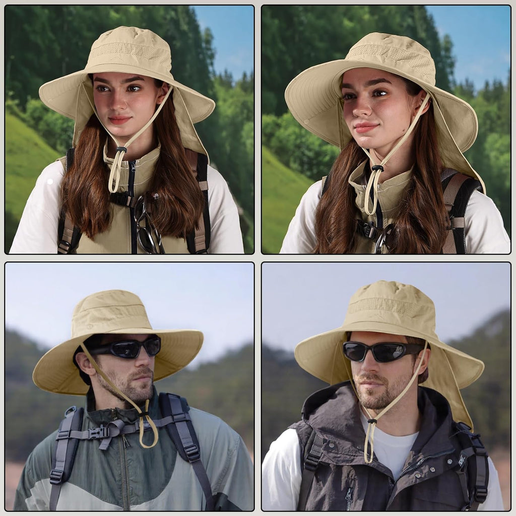 Sun Hats | UPF 50+ Protection Safari Hat for Men & Women - Wide Brim Fishing Hat with Neck Flap
