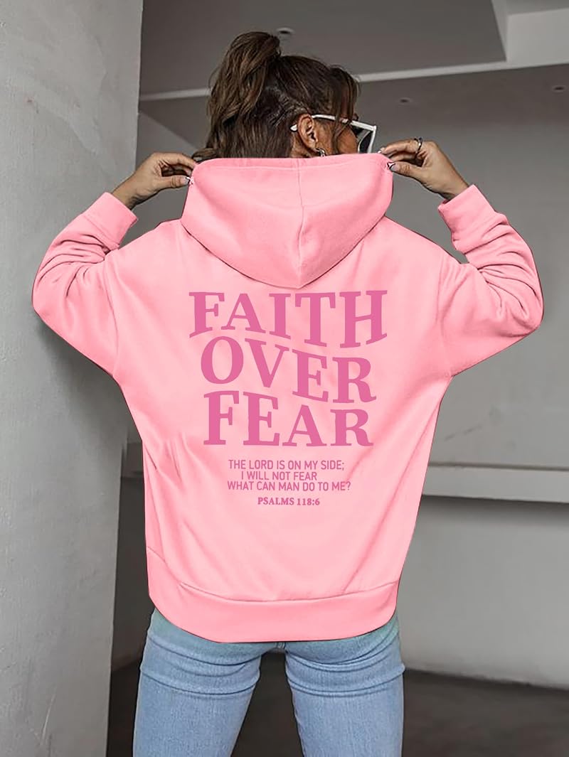 Pink A-Variation Faith Over Fear Hoodie Women Christian Sweatshirt - Medium