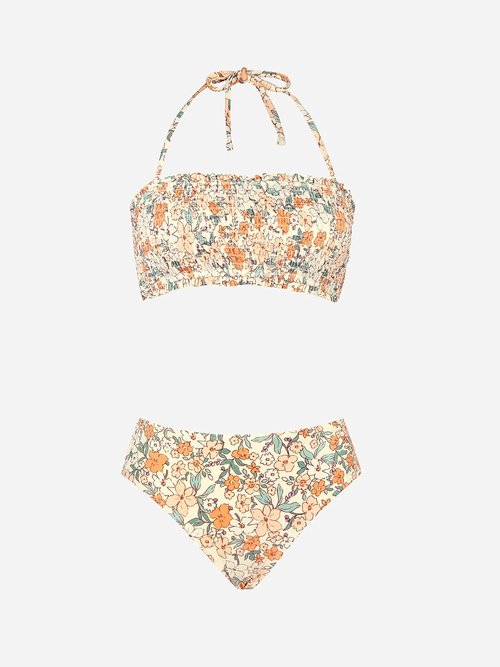 CUPSHE Bikini Set - Two Piece Swimsuit with Bandeau Top & Mid-Waisted Bottom | Removable Straps