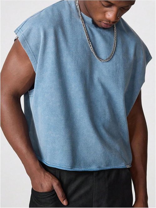 GORGLITTER Men's Crop Vest Top - Stylish Dolman Sleeve Crewneck Tank in Comfortable Fit