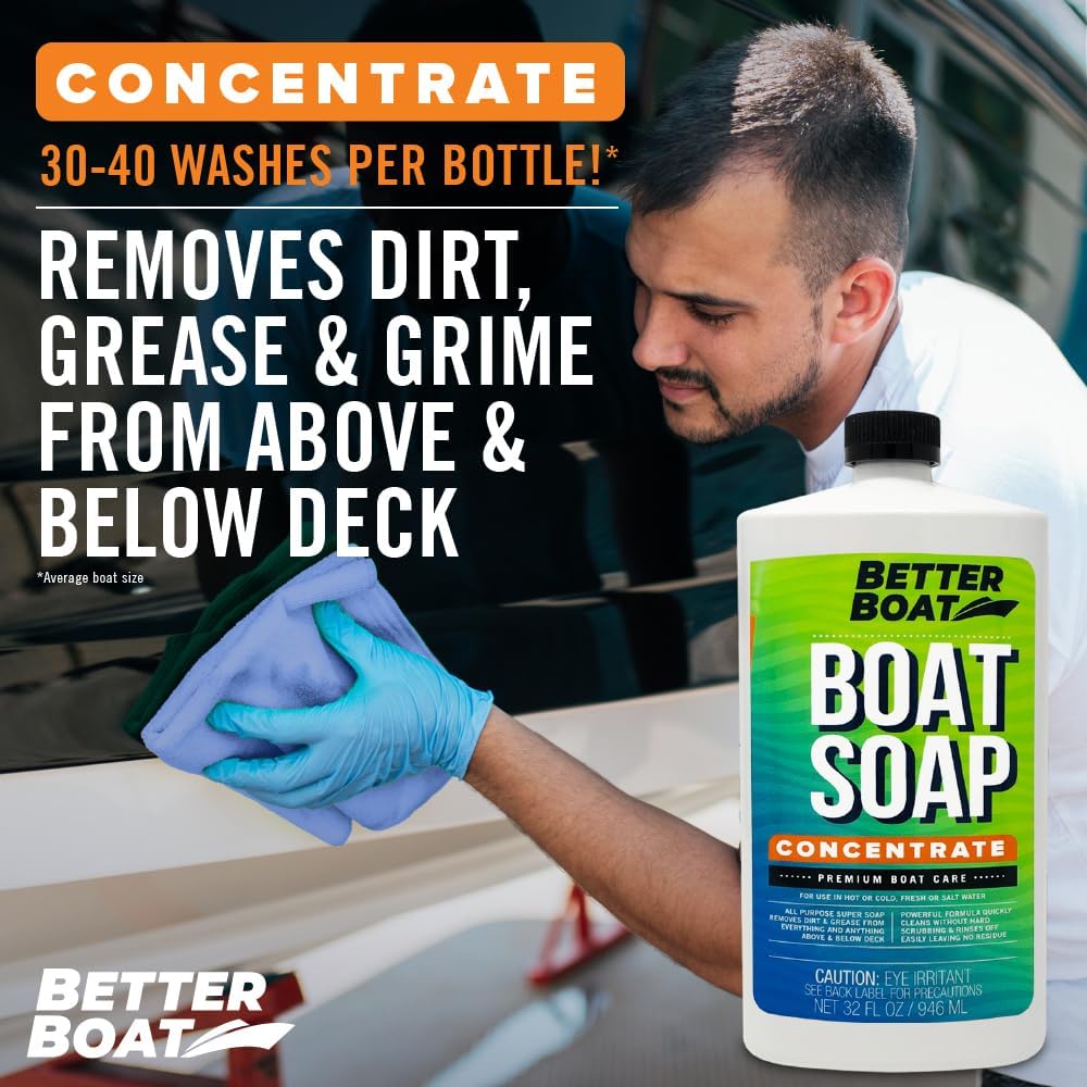 Premium Grade Boat Soap - Marine Concentrate Cleaner for Freshwater & Saltwater | Cleans Fiberglass Hulls