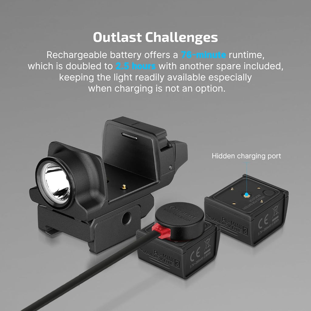 OLIGHT PL-Mini 3 Valkyrie Tactical Pistol Light - 600 Lumens, Compact Design, Rechargeable Batteries | Black