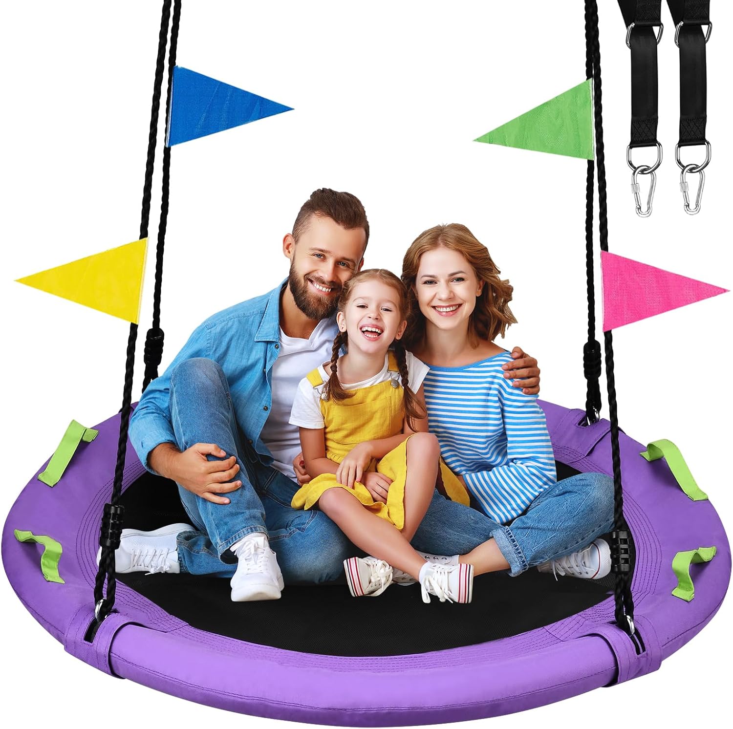 Skiennix 48-Inch Tree Swing - Large Saucer Flying Swing for Family Fun | 900lbs Capacity, Adjustable Straps, Purple