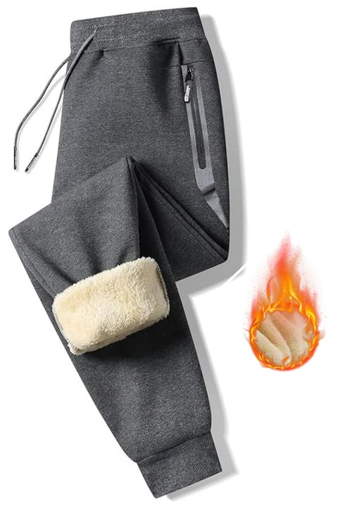 STICKON Mens Fleece Lined Joggers Sweatpant Winter Cotton Sweat Pants Drawing with Pockets Grey L