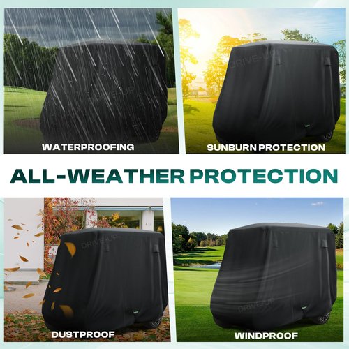 DRIVE UP Golf Cart Cover Fits for 2/4 Passenger Yamaha Club Car EZGO Golf Carts, 420D Waterproof Durable Polyester Cover with Zipper Doors, Dustproof, Sunproof, Windproof