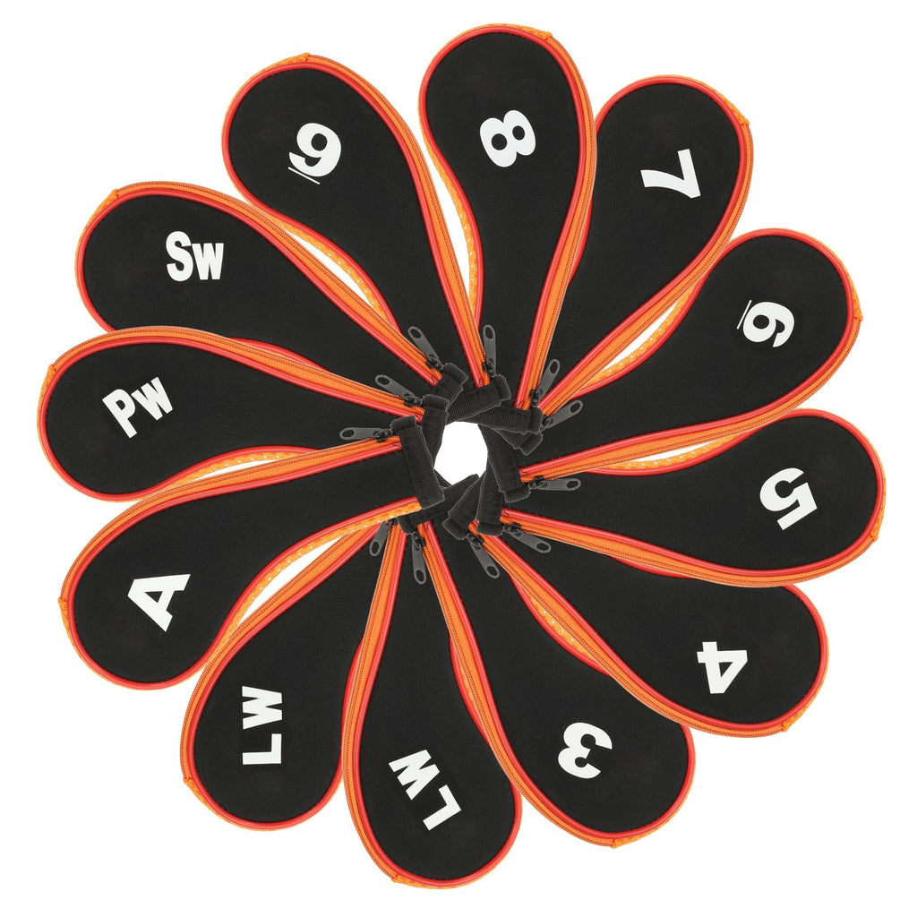 PATIKIL Golf Club Head Cover, 12 Pcs Number Golf Club Irons Covers Neoprene Driver Headcover Golf Lovers Gifts for Men Women, Black/Orange