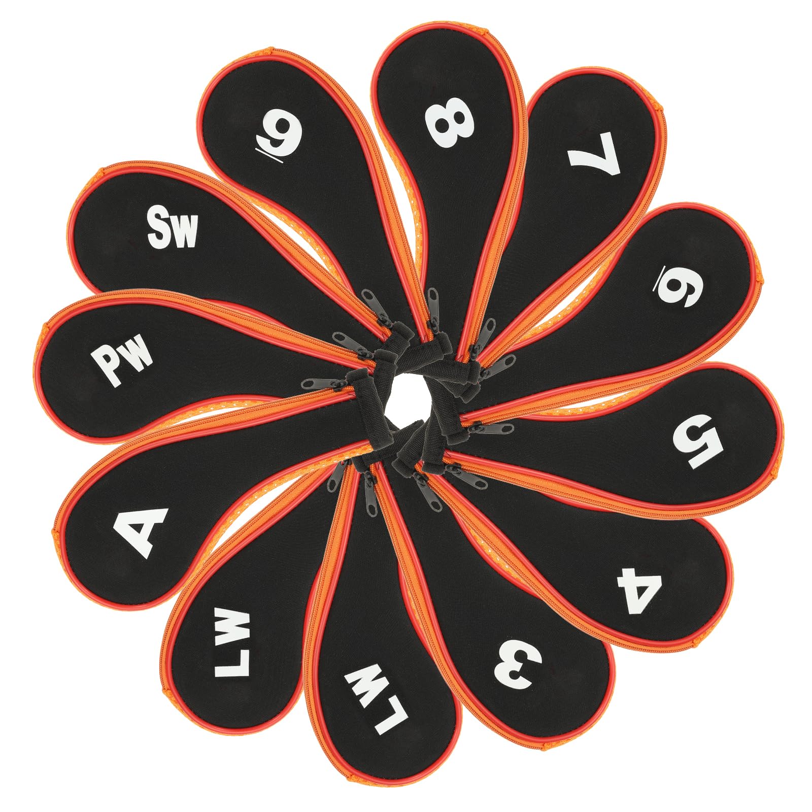 PATIKIL Golf Club Head Cover, 12 Pcs Number Golf Club Irons Covers Neoprene Driver Headcover Golf Lovers Gifts for Men Women, Black/Orange