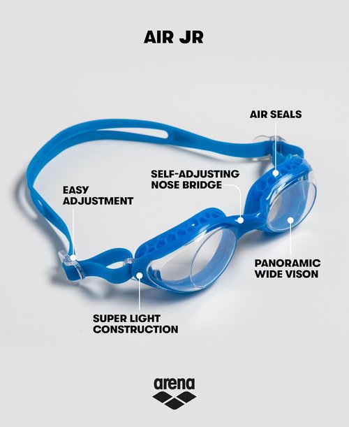 ARENA Junior Swim Goggles - Unisex Anti-Fog Coated Lens with Air Seals | Adjustable Strap for Ages 6-12