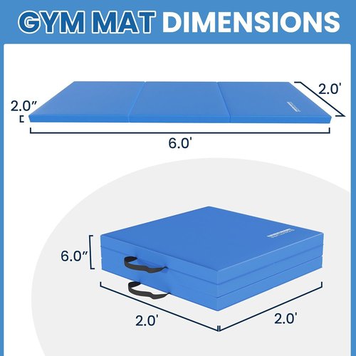 Fitvids Folding Exercise Mat - High-Density 2'x6'x2" Gymnastics Mat with Carrying Handles for Home Yoga & Pilates