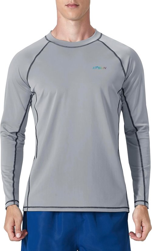 KPSUN Men's Swim Shirt - UPF 50+ Long Sleeve Rash Guard for UV Protection | Quick Dry Fishing Tee