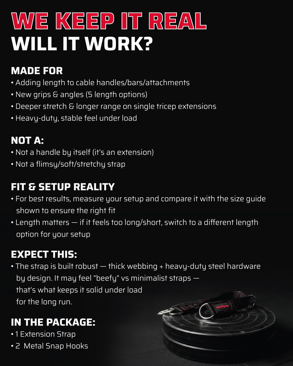 THEFITGUY Gym Multifunctional Extension Strap (Single) - for Cable Attachments, Pulley Machines, Rows - Add New Exercises and Grips to Your Workout, Heavy Duty, 5 Lengths Options