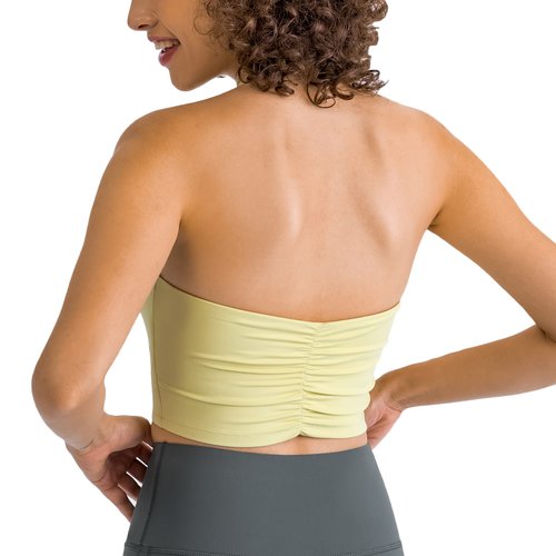 Lemedy Halter Backless Crop Tank Top Wirefree Built in Shelf Sports Bra (Yellow Green, XL)