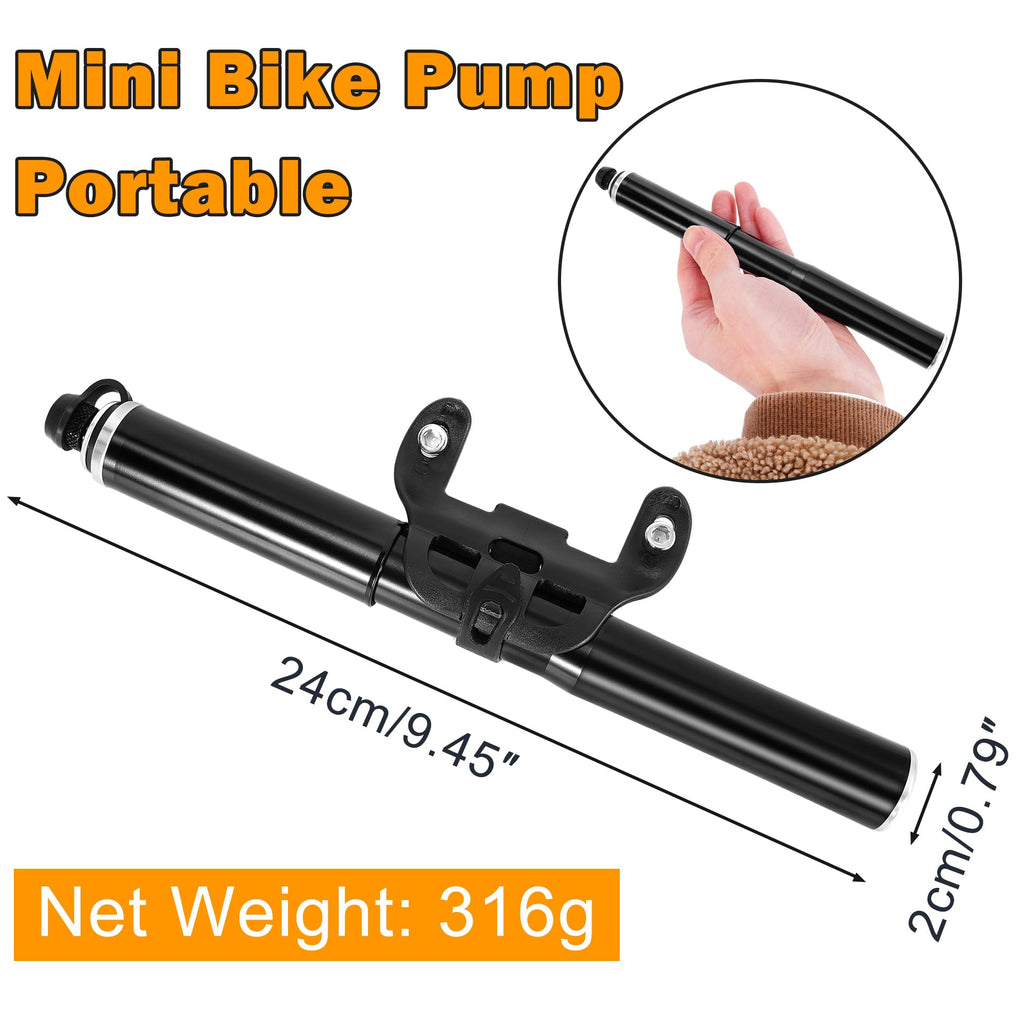 RUTU Bike Pump Portable - Mini Bike Pump 120PSI - Made of 6061 CNC Aluminum Alloy - Compatible with Presta & Schrader Valves - Includes Bike Frame Mount & Tire Repair Kit