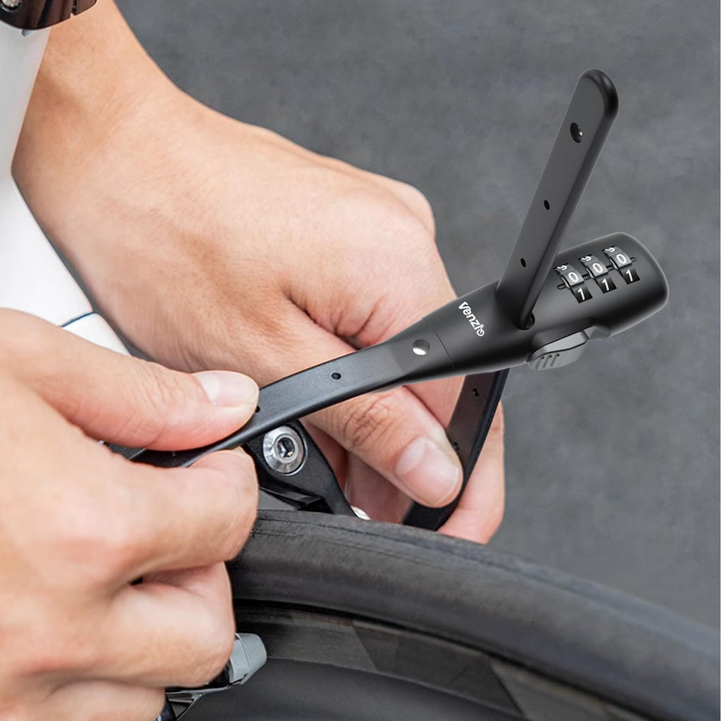Venzio Adjustable Cable Zip Tie Lock, 3-Digit Combination Security Lock with 304 Stainless Steel Core for Bike, Helmet, Stroller, Luggage, Lightweight & Reusable (1Pack/Black)
