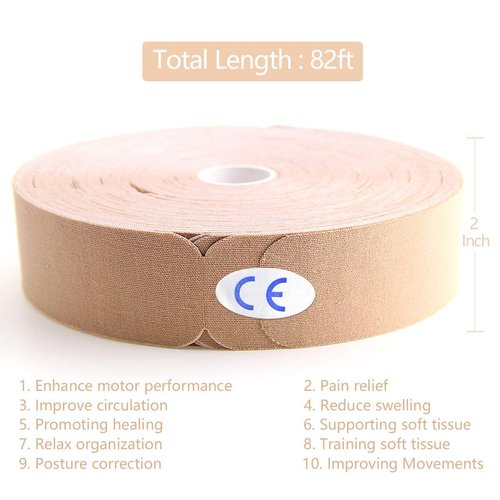 AUPCON Kinesiology Tape Elastic Therapeutic Athletic Tape Hypoallergenic Breathable Cotton Sports Muscle Tape Therapy Recovery Support for Knee Shoulder Ankle Elbow Shin (Precut-Beige)