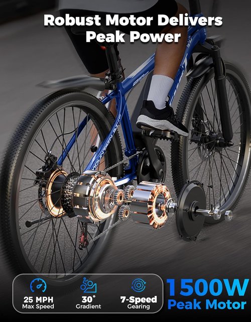 Misodo Electric Bike | 1500W Peak Mountain Ebike with 25 MPH Speed & 65 Miles Range - 26" Removable Battery