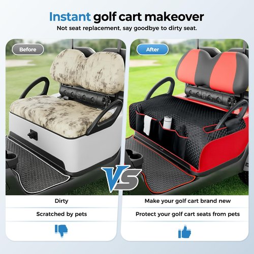 Tecoom Golf Cart Seat Covers for Club Car, EZGO, Yamaha, Universal Front Golf Cart Seat Towel Blanket with Armrest Strap 4 Pockets, 48.4"x31.5", Keeps Seat Comfortable and Clean, Golf Gift, Black