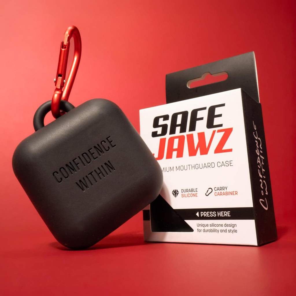 SAFEJAWZ Premium Mouthguard Case - Durable Silicone Design with Carabiner Clip | Black, One Size