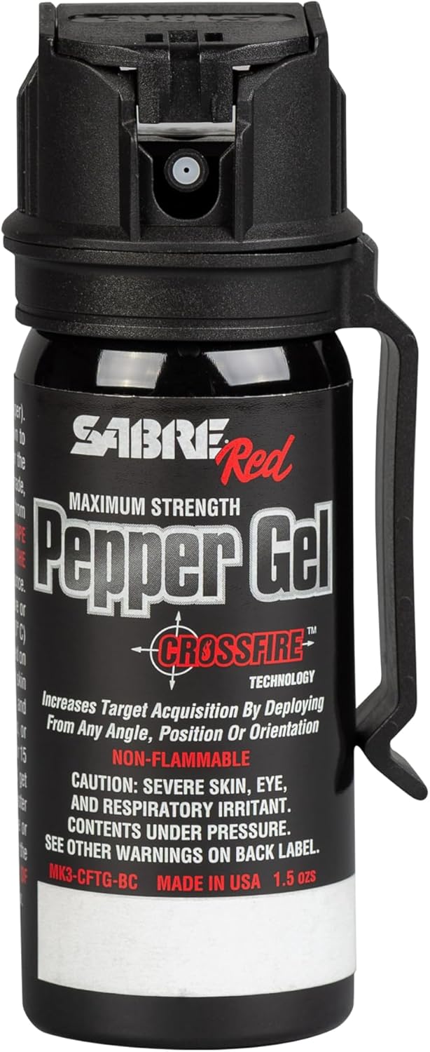SABRE Crossfire Pepper Gel - Max Police Strength OC Spray | Deploys At Any Angle, 1.5 fl oz