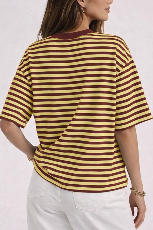 CHYRII Women's Oversized Striped T-Shirt - Casual Short Sleeve Crewneck for Summer Y2K Style