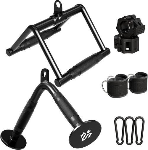 Mikolo Heavy-Duty Cable Attachments Set - LAT Pulldown, V Bar, Double D Handle & Ankle Straps for Home Gym