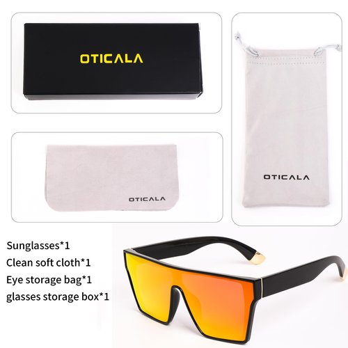 OTICALA Oversized Polarized Sunglasses for Men Sunglasses Large Flat Top Chic Big Square Shades Sun Glasses (Orange)