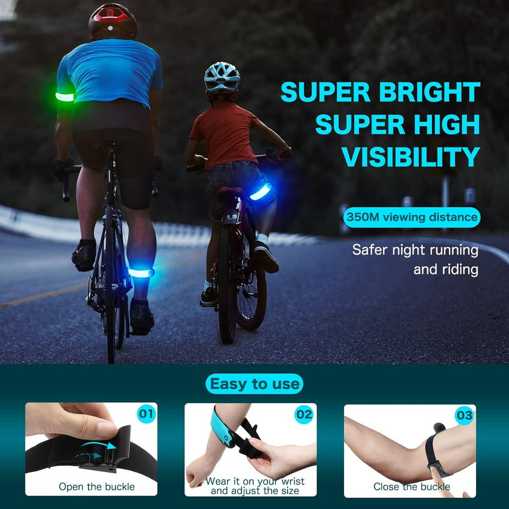 Skiennix LED Armband | High Visibility USB Rechargeable Wristbands - 2 Pack, Adjustable & Waterproof for Night Running
