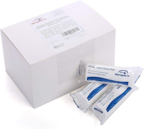 Hospora Medical Elastic Cotton Gauze Roll - 4 Inch Stretch First Aid Bandage | 24 Individual Packs