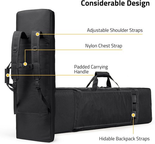 CVLIFE 42" Soft Rifle Case - Durable Double Long Gun Bag with Lockable Zipper & Backpack Strap for Outdoor Shooting