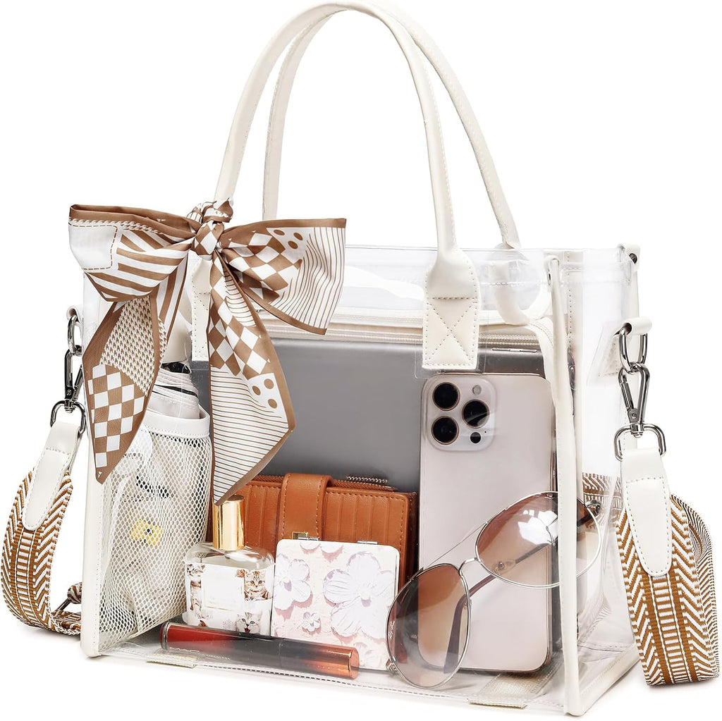 Skiennix Clear Tote Bag - Transparent Stadium Purse for Women | Durable PVC with Guitar Strap