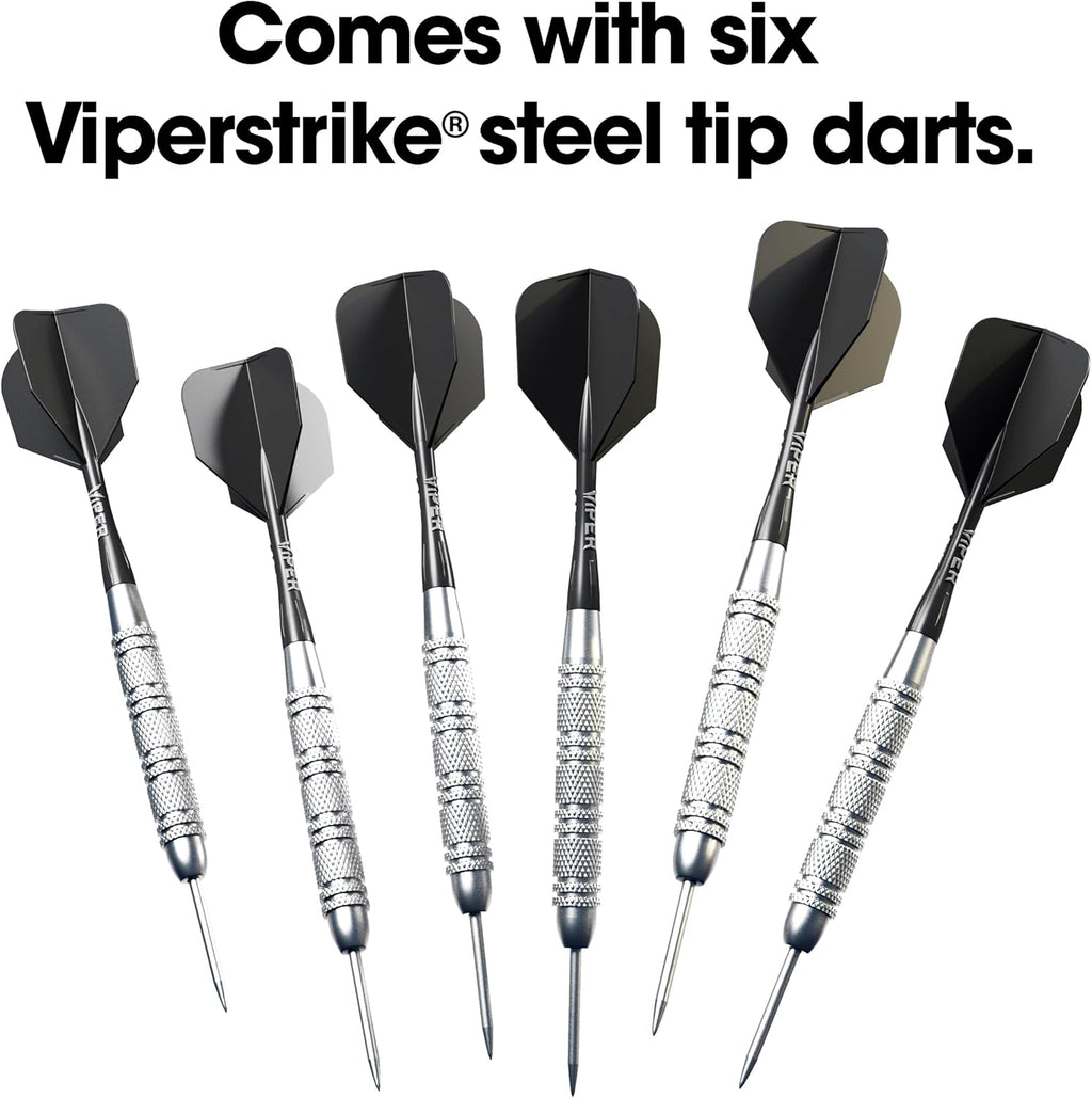 Viper by GLD Products Shot King Dartboard Set - Regulation Bristle Steel Tip with Rotating Number Ring & 6 Darts - Black