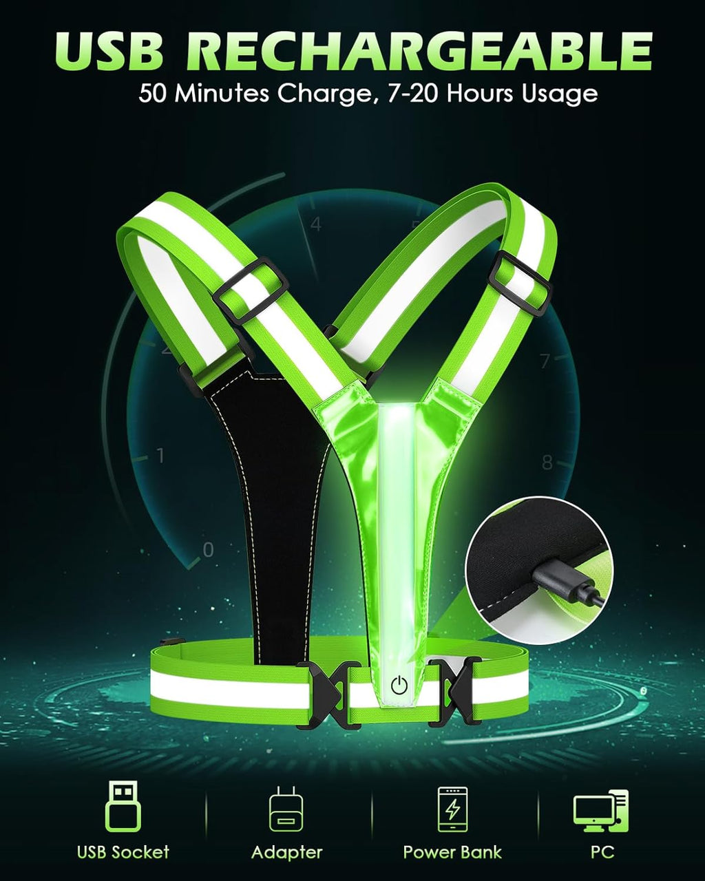 Zacro LED Reflective Vest - High Visibility Running Gear with 500LM Chest Light | Safety & Comfort