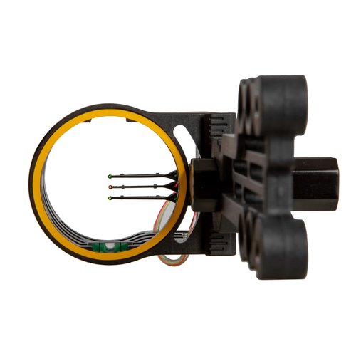 Trophy Ridge Gem 3-Pin Bow Sight – .019” Fiber Optic Pins for Low-Light Accuracy, Reversible Design for Left or Right-Handed Shooters, Removable Level, Yellow Hood Accent for Quick Target Acquisition