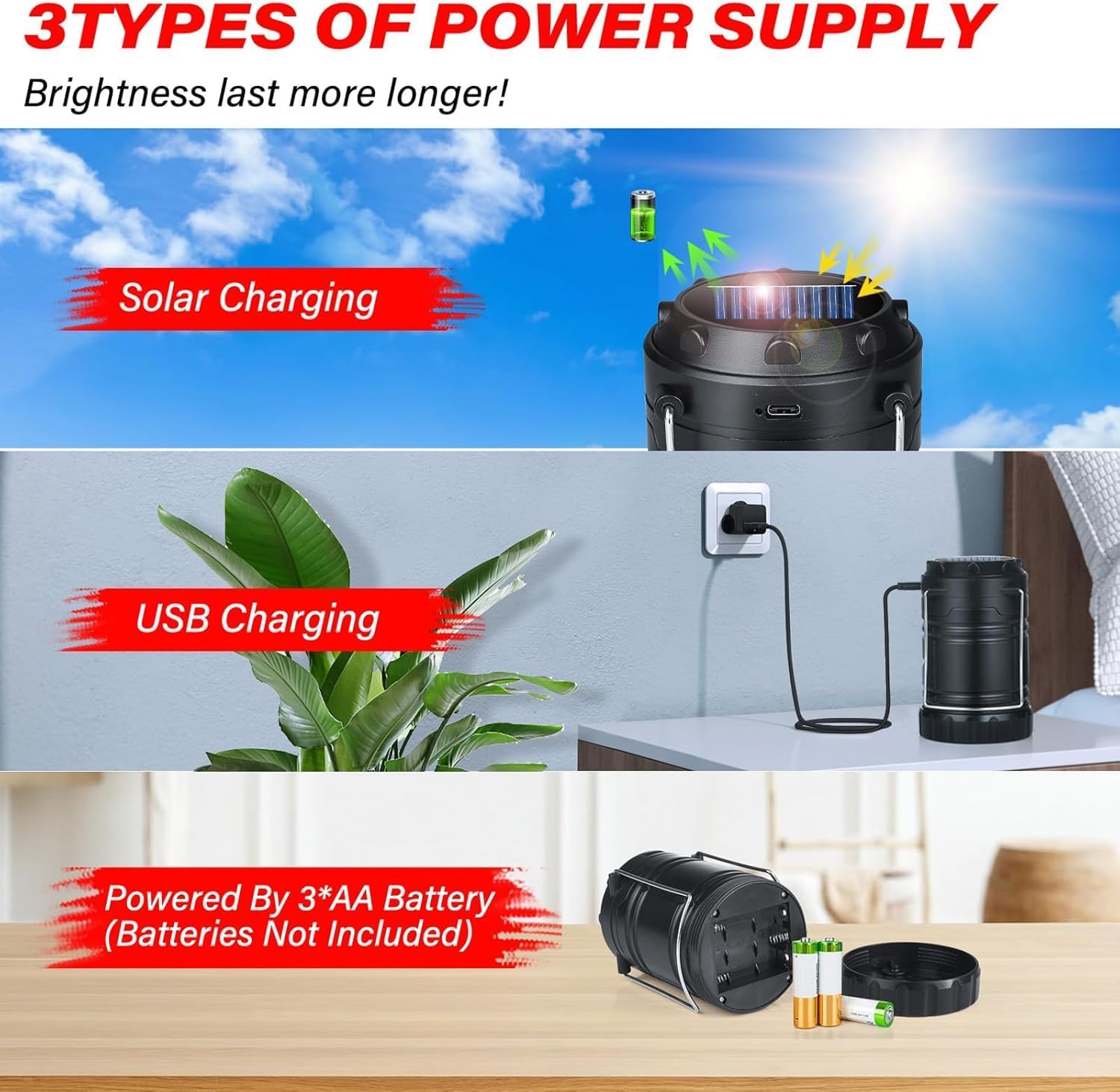 Skiennix Solar Camping Lanterns - 4-Pack Rechargeable LED with USB/Solar, Waterproof & Collapsible for Emergencies