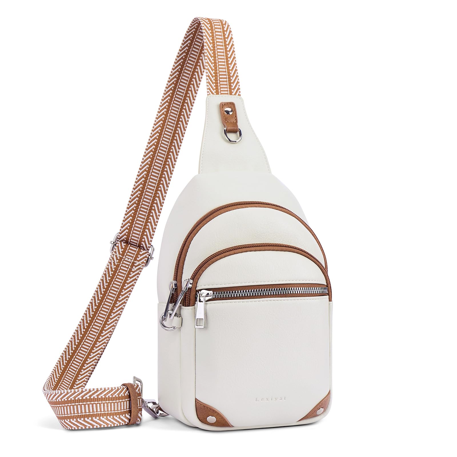 Lexiyat Anti Theft Crossbody Bags for Women Travel Chest Sling Bag Leather RFID Purse Fanny Pack Beige